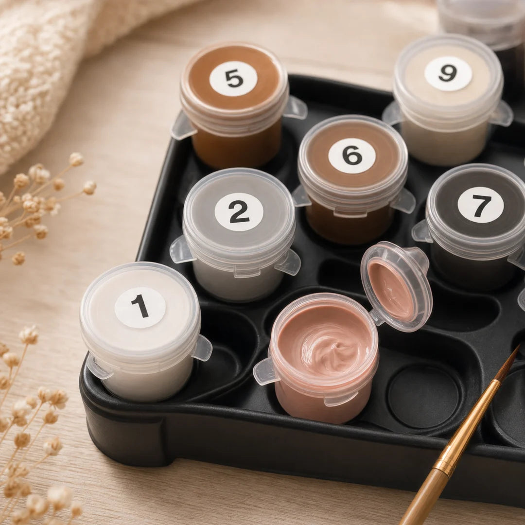 Basket of Kittens paint by numbers acrylic paint pots close-up – TinyCraft