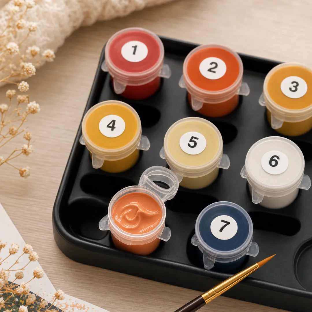 Mount Fuji in Autumn paint by numbers acrylic paint pots close-up – TinyCraft