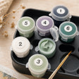 Northern Lights Forest paint by numbers acrylic paint pots close-up – TinyCraft