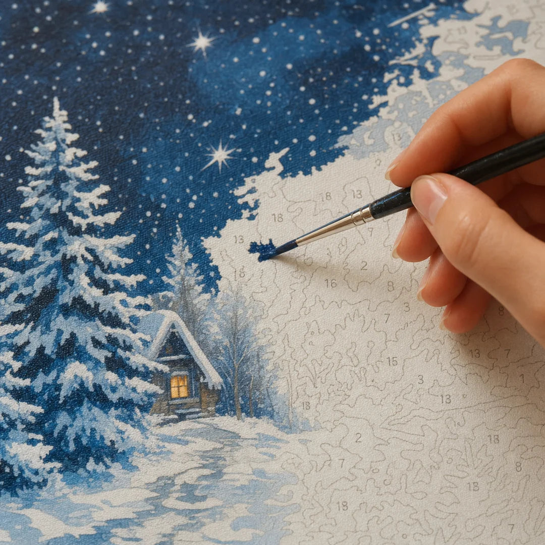 Starry Winter Forest paint by numbers canvas in progress – TinyCraft