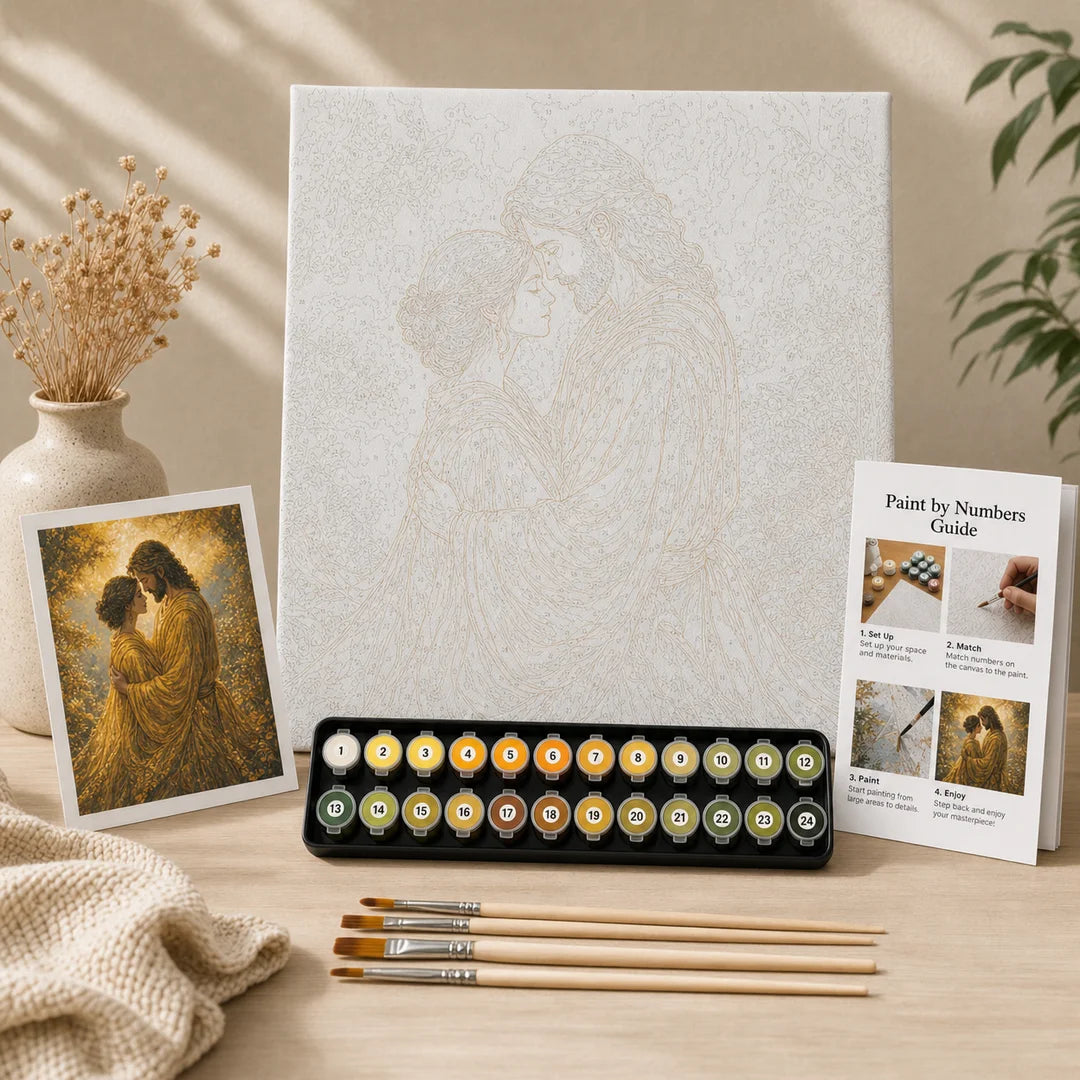 The Kiss paint by numbers complete kit contents – TinyCraft