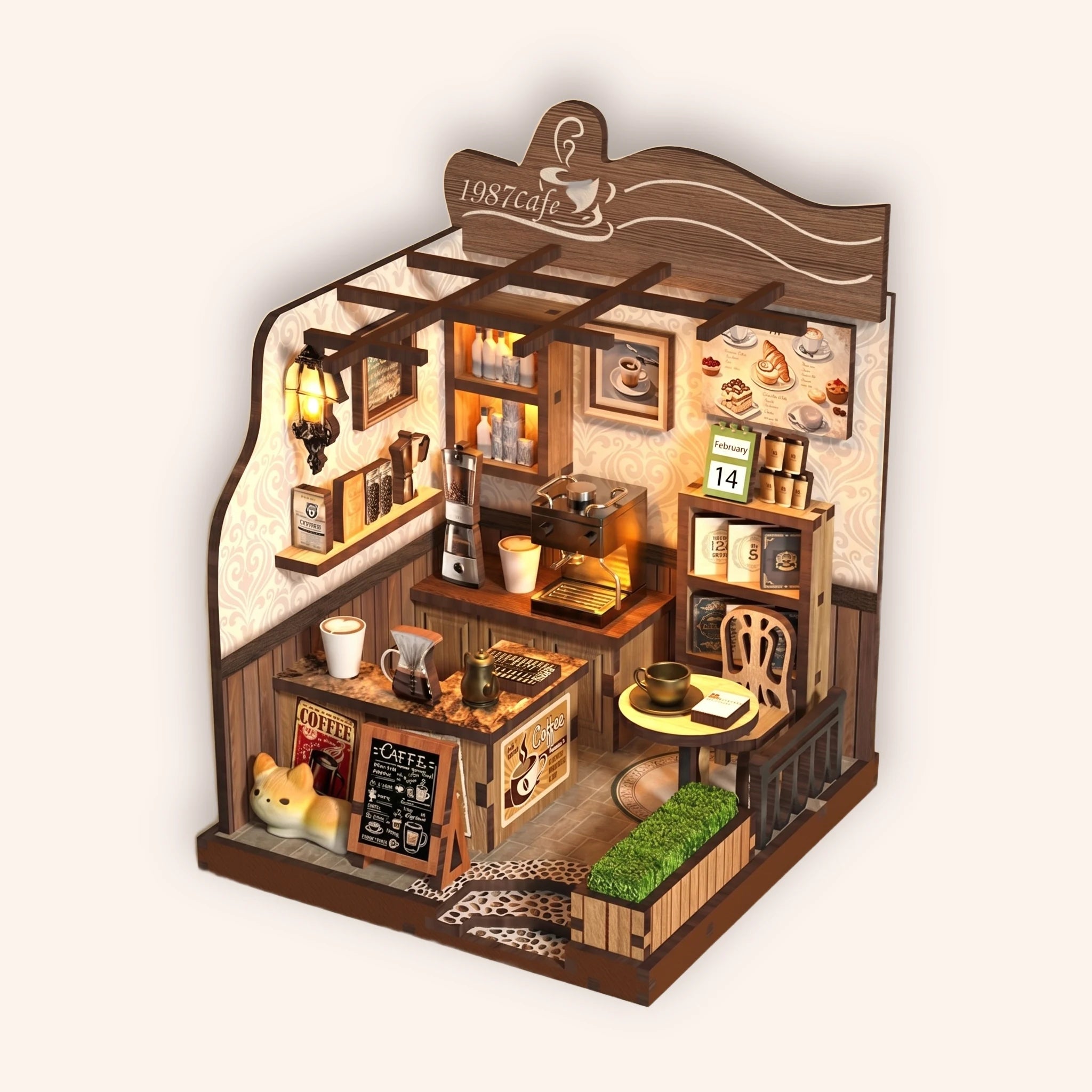 The 1987 Café miniature cafe kit on a cream background