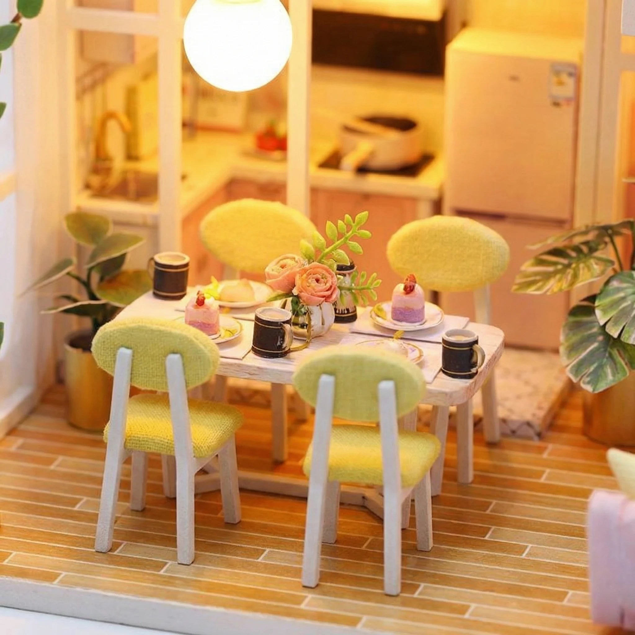 The Sweet Retreat miniature kit contents – wood sheets, accessories and LED lights