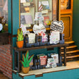 The Corner Bookstore book nook kit contents – wood pieces, LED lights and materials