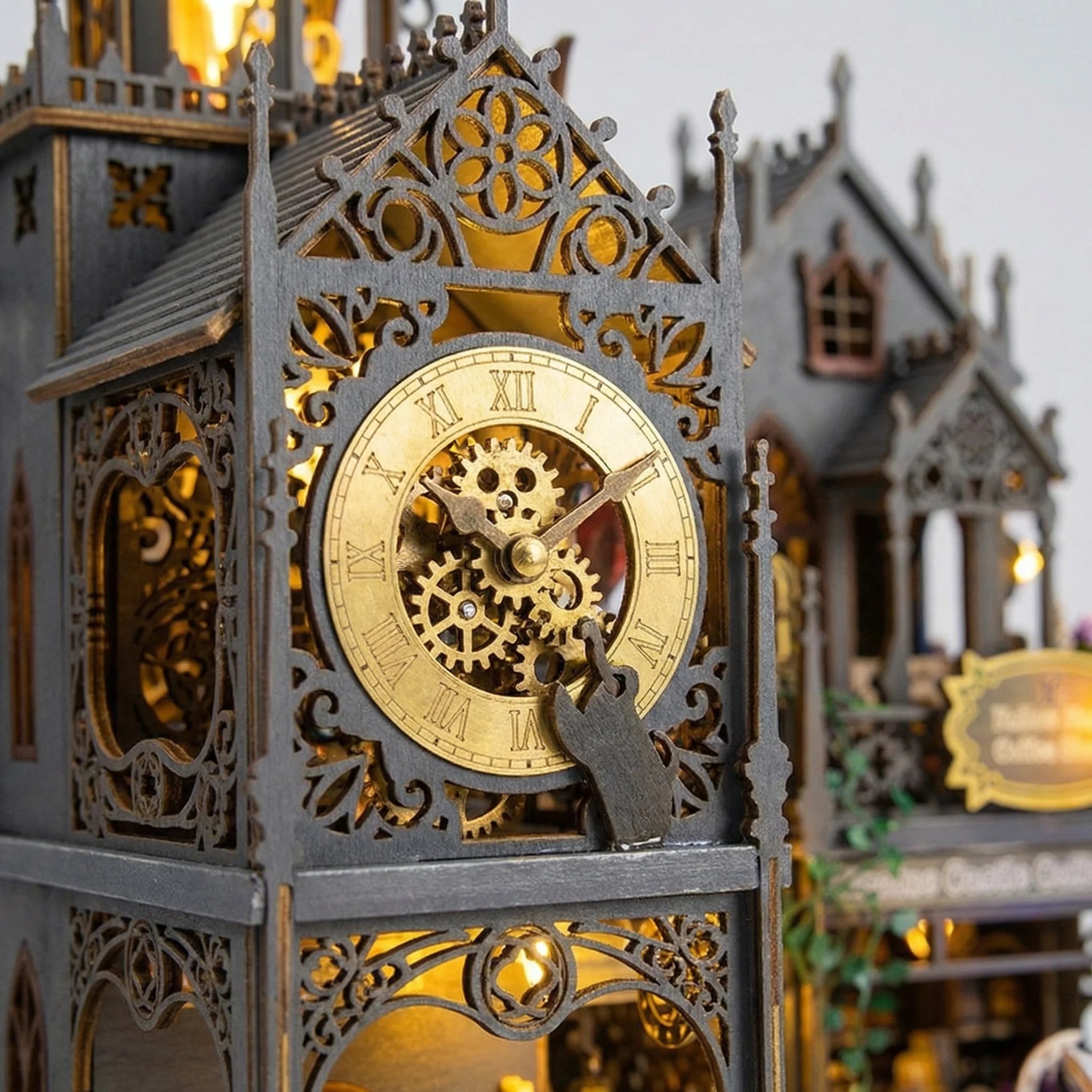 The Enchanted Castle miniature kit contents – wood sheets, accessories and LED lights