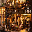 Close up of the glowing staircase and statue inside The Bacchus Bookstore