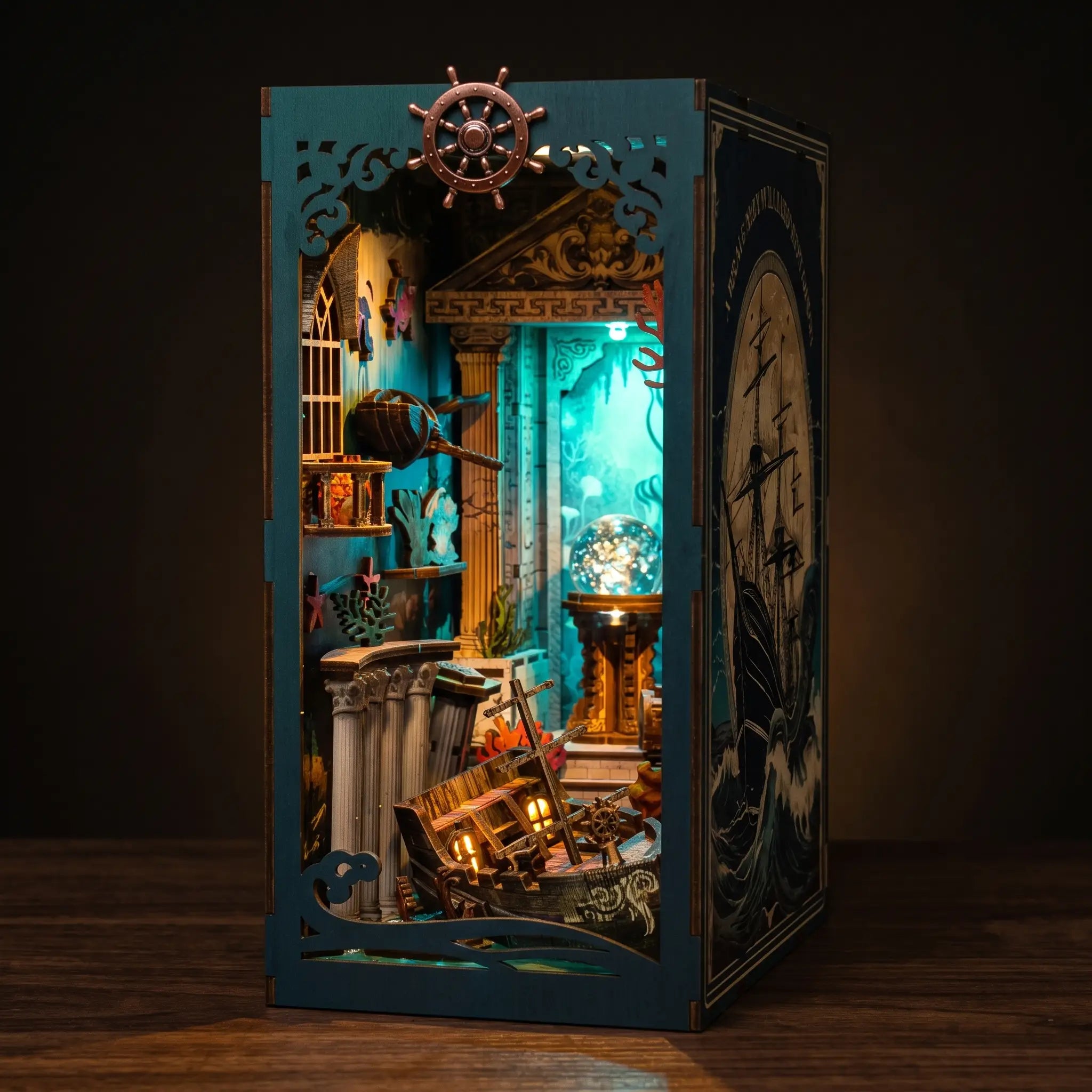 The Sunken World DIY book nook, dark hero, lit deep-sea sunken temple and ghost ship