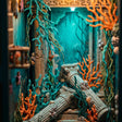 The Sunken World detail, coral and seaweed over broken stone columns