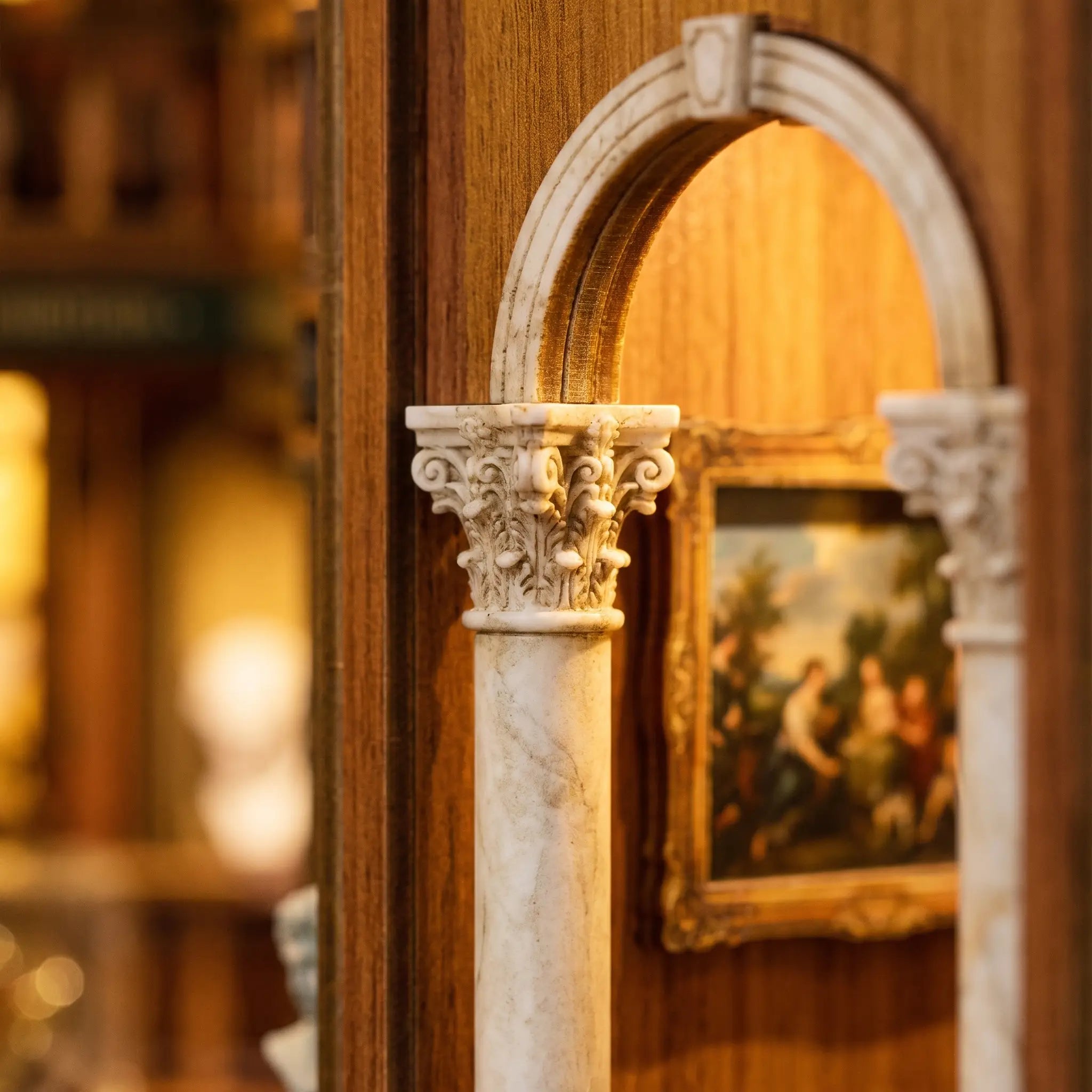 Marble column and arch detail inside The Grand Exhibition book nook
