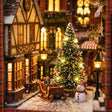 Close-up of the lit Christmas tree, sleigh and snowman inside The Winter Lane