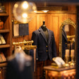 The Tailor's Atelier lit fitting interior with a tailored suit, macro detail