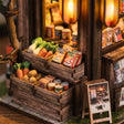 Close-up of The Corner Store crates of produce and packaged goods