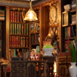 Close-up of the floor-to-ceiling bookshelves inside The Left Bank Study