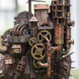 Close-up of the brass gears, pipes and chimney detail