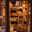 Close-up of the towering shelves of narrow wand boxes inside The Wand Shop