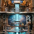 Close-up of the glowing central time-machine column inside The Time Booth