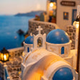Close-up of the blue Aegean domes of The Aegean Alley miniature book nook