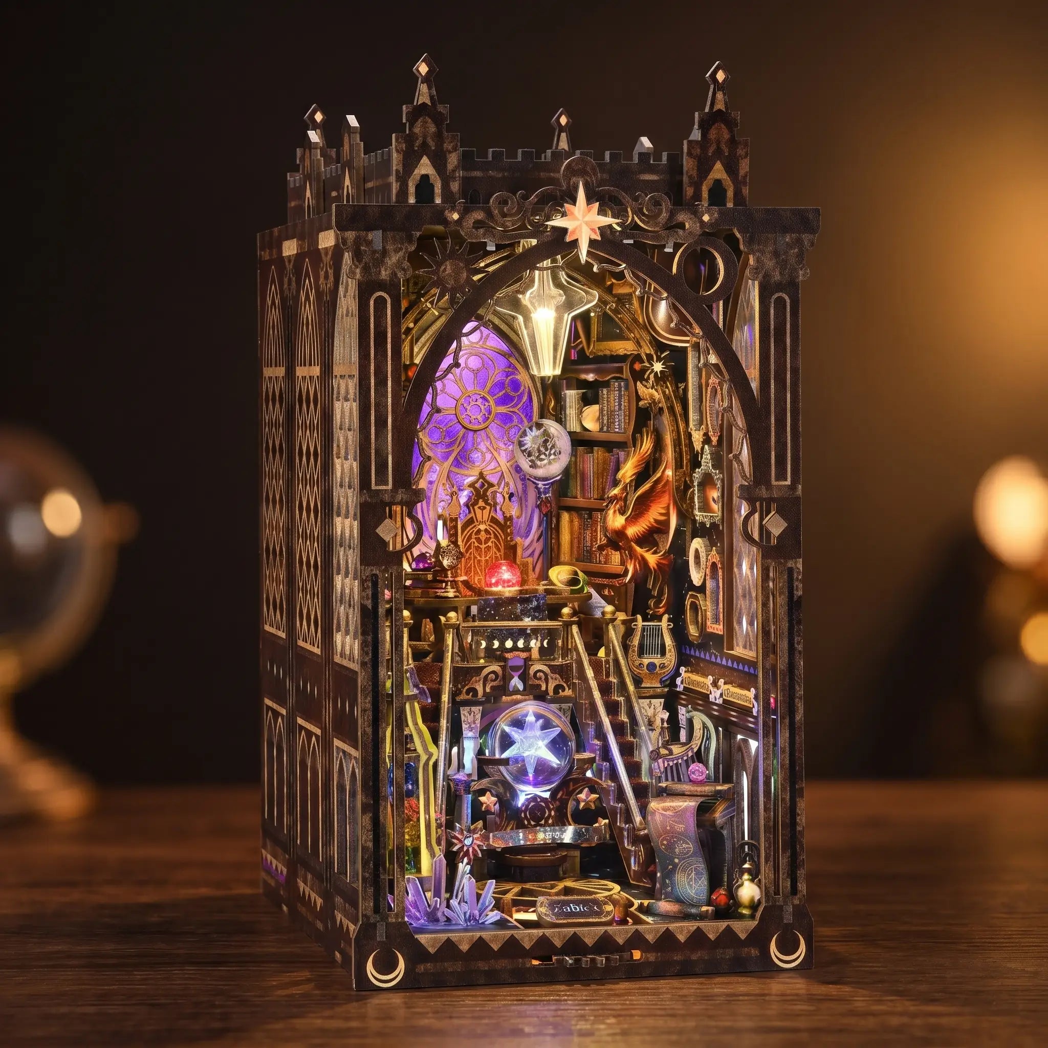 The Zodiac Chamber gothic celestial astrology book nook miniature with glowing zodiac window