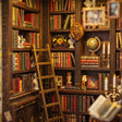 Close up of the tall bookshelves in The Cat's Study