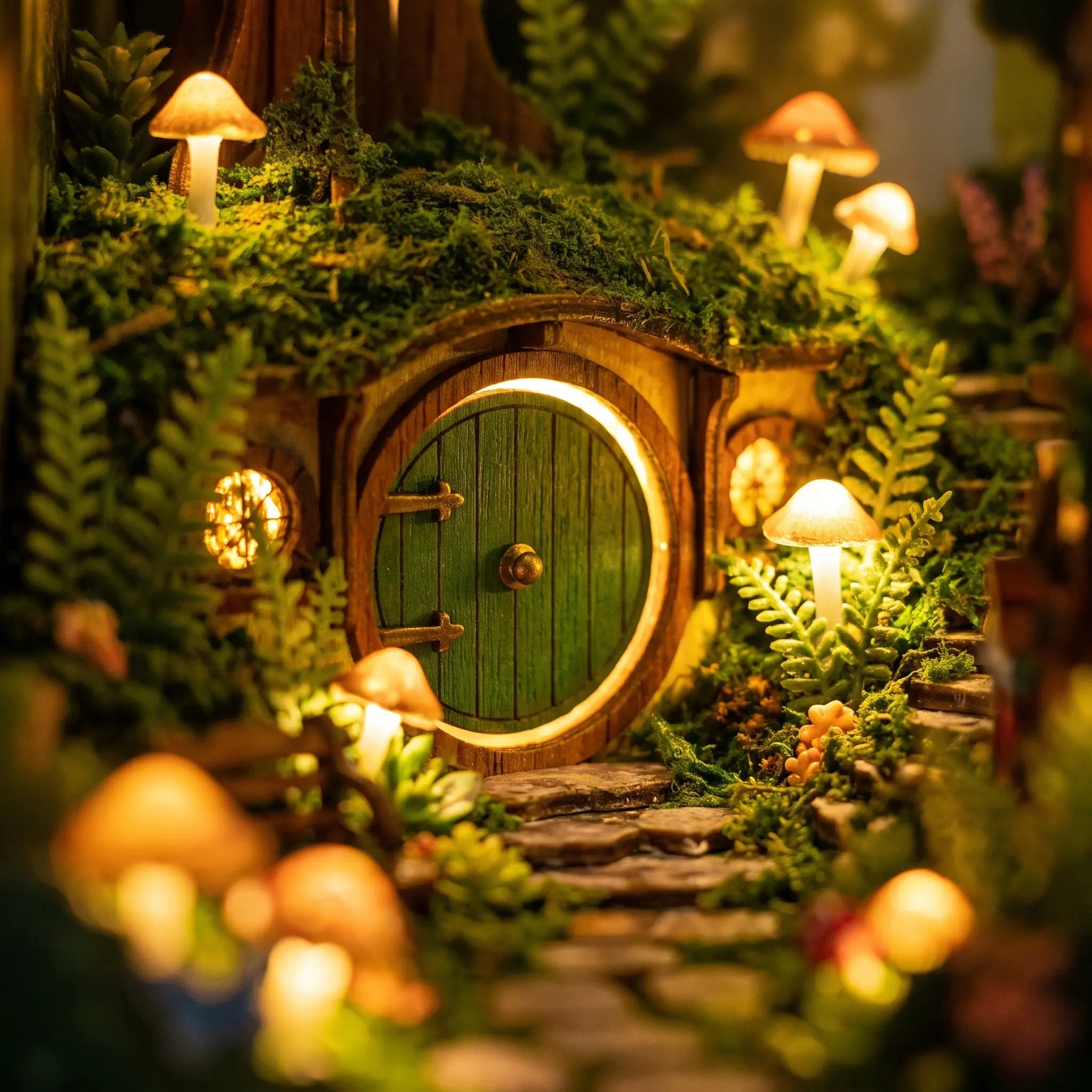 The round green door of The Firefly Forest book nook