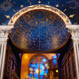 Close-up of the starry domed ceiling inside The Celestial Library