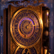 Macro of the great astronomical zodiac clock on The Arcane Tower book nook