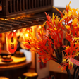 Close up of the red and orange autumn maple leaves