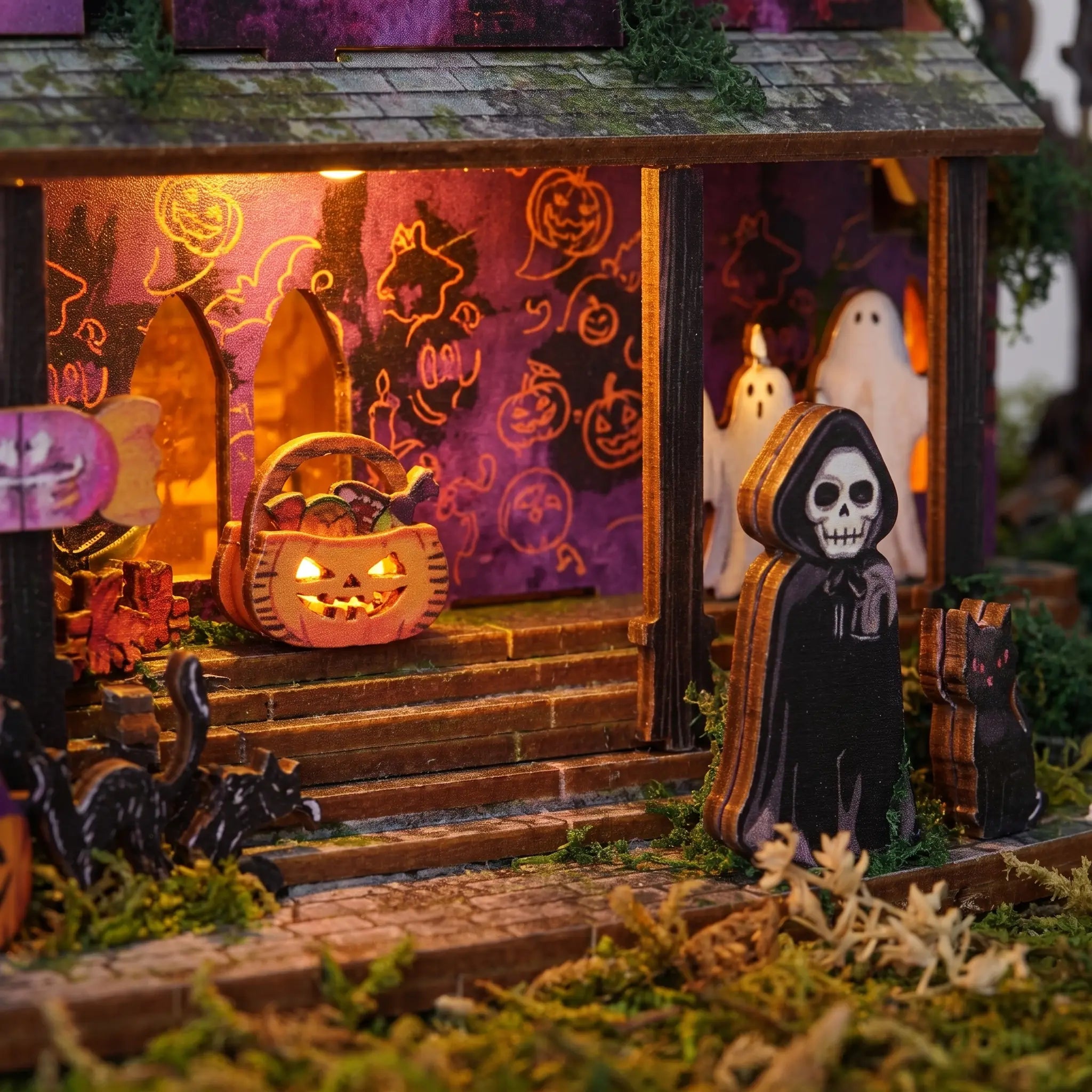 Porch steps and pumpkin basket detail of The Halloween Carnival