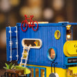 Close up of the red bicycle on the blue container roof of The Roadside Bistro