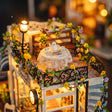 Close up of the rooftop garden tea table and wrought iron railings on The Pet Club