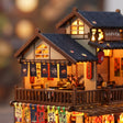 Close up of the upper story balcony and glowing shoji windows