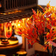Close up of the red and orange autumn maple leaves