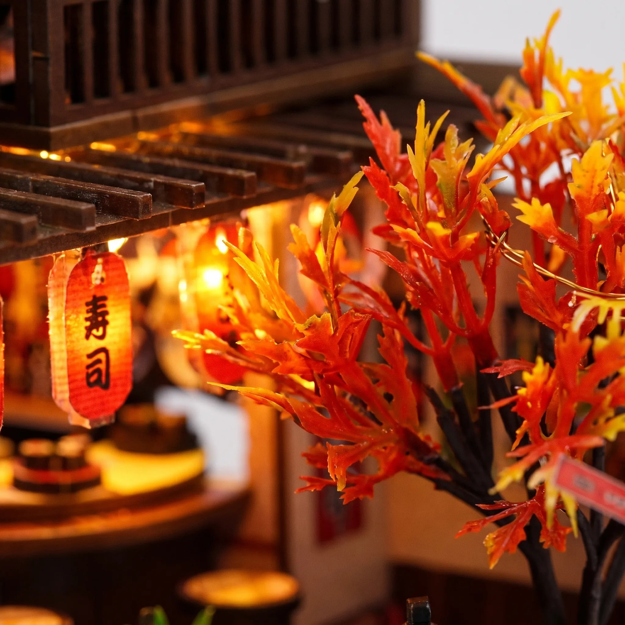Close up of the red and orange autumn maple leaves