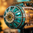 Engine detail: teal glazed thruster ring with gold cog center