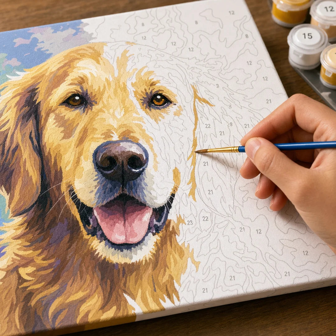 Custom Paint by Numbers Kit - close-up of painting in progress