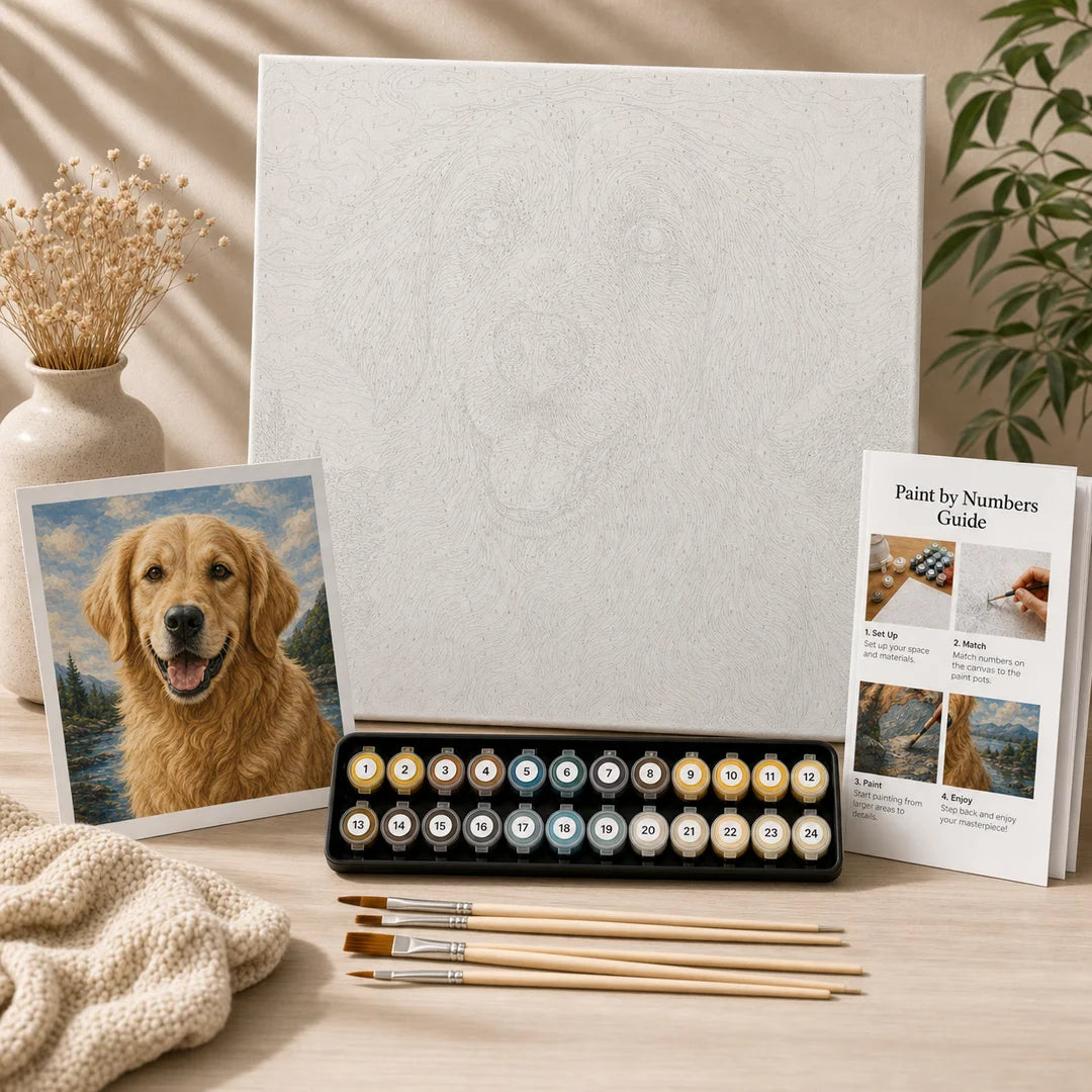 Custom Paint by Numbers Kit - complete kit contents