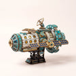 The Orbital Outpost DIY space station model kit, assembled with LED lights on