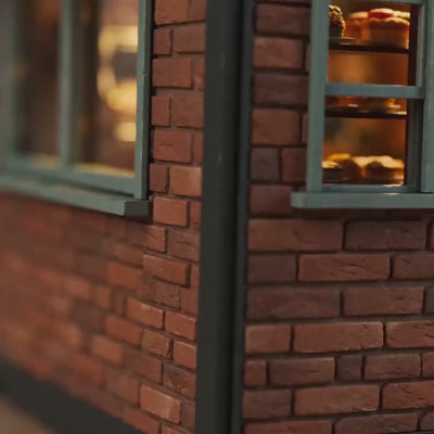 The Teddy Bear Shop miniature corner shop, slow cinematic showcase with warm LED lighting