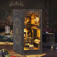 The Stargazer observatory book nook showcase, interior lamps glowing warm amber as the camera drifts closer