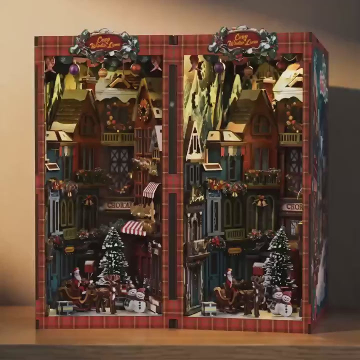 The Winter Lane miniature Christmas village book nook, lights-on showcase
