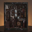 The Music Room miniature Victorian music room showcase, lights glowing to life