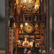 The Reading Room book nook product showcase, camera glides around the lit antique library at dusk