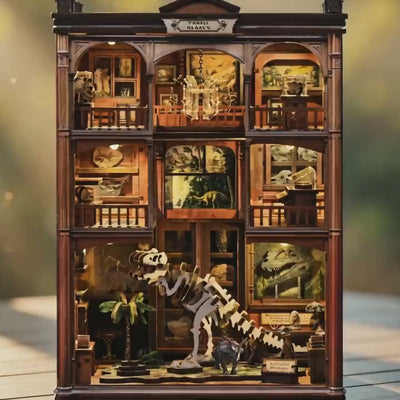 The Fossil Museum DIY book nook lighting up floor by floor