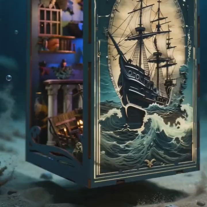 The Sunken World showcase, lights glow to life in the deep-sea sunken temple