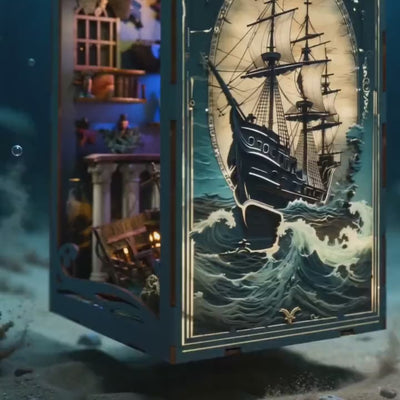 The Sunken World showcase, lights glow to life in the deep-sea sunken temple