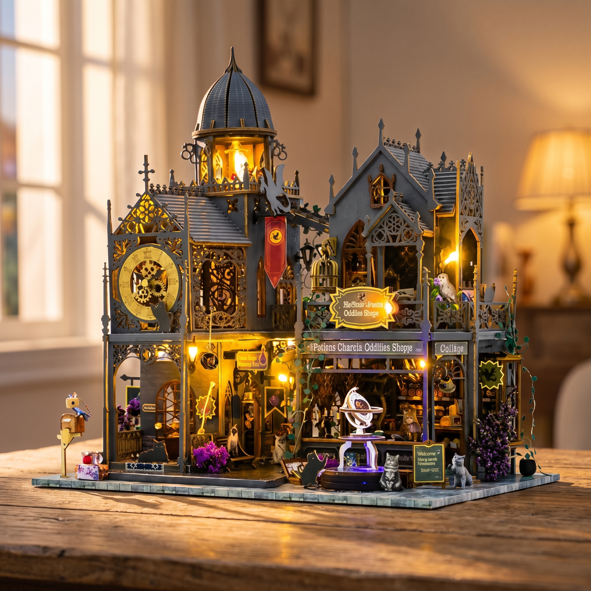 The Enchanted Castle miniature kit, lights-on showcase