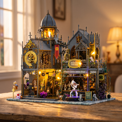 The Enchanted Castle miniature kit, lights-on showcase