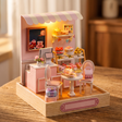 The Cake Shop lights glow to life, a calm product showcase