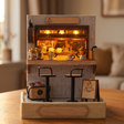 The Espresso Bar showcase, the lit coffee bar interior glows to life