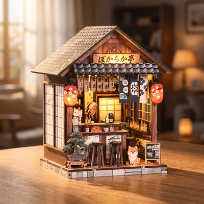 Building The Izakaya by hand until its LED lights glow